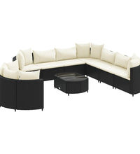 10-tlg. Garten-Sofagarnitur mit Kissen Schwarz Poly Rattan