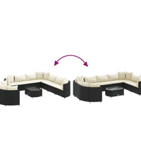 10-tlg. Garten-Sofagarnitur mit Kissen Schwarz Poly Rattan