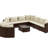 10-tlg. Garten-Sofagarnitur mit Kissen Braun Poly Rattan