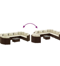 10-tlg. Garten-Sofagarnitur mit Kissen Braun Poly Rattan