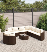 10-tlg. Garten-Sofagarnitur mit Kissen Braun Poly Rattan