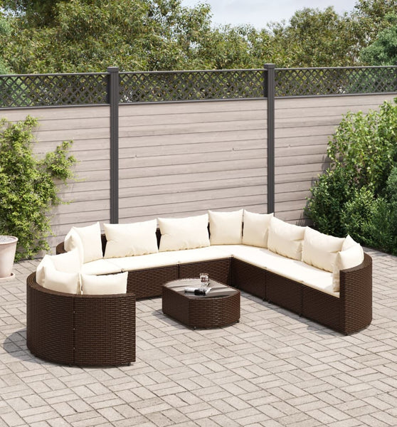 10-tlg. Garten-Sofagarnitur mit Kissen Braun Poly Rattan