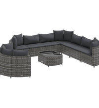 10-tlg. Garten-Sofagarnitur mit Kissen Grau Poly Rattan