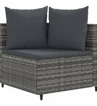 10-tlg. Garten-Sofagarnitur mit Kissen Grau Poly Rattan