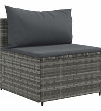 10-tlg. Garten-Sofagarnitur mit Kissen Grau Poly Rattan