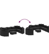 10-tlg. Garten-Sofagarnitur mit Kissen Schwarz Poly Rattan