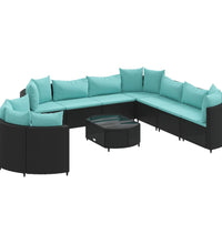 10-tlg. Garten-Sofagarnitur mit Kissen Schwarz Poly Rattan