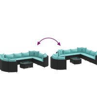 10-tlg. Garten-Sofagarnitur mit Kissen Schwarz Poly Rattan