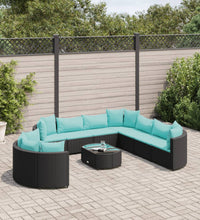 10-tlg. Garten-Sofagarnitur mit Kissen Schwarz Poly Rattan