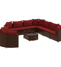 10-tlg. Garten-Sofagarnitur mit Kissen Braun Poly Rattan