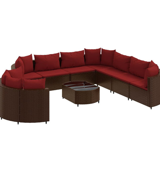 10-tlg. Garten-Sofagarnitur mit Kissen Braun Poly Rattan