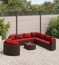 10-tlg. Garten-Sofagarnitur mit Kissen Braun Poly Rattan