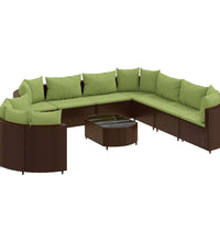 10-tlg. Garten-Sofagarnitur mit Kissen Braun Poly Rattan