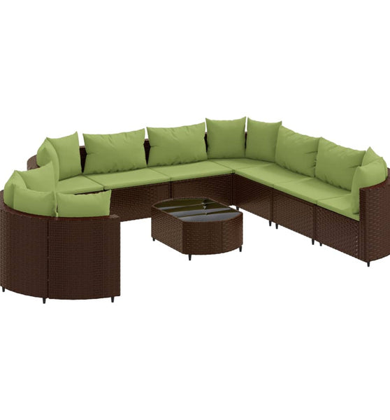 10-tlg. Garten-Sofagarnitur mit Kissen Braun Poly Rattan