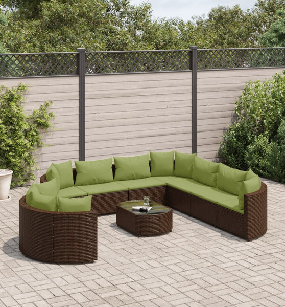 10-tlg. Garten-Sofagarnitur mit Kissen Braun Poly Rattan
