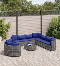10-tlg. Garten-Sofagarnitur mit Kissen Grau Poly Rattan