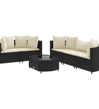 6-tlg. Garten-Sofagarnitur mit Kissen Schwarz Poly Rattan