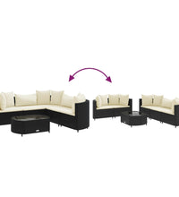 6-tlg. Garten-Sofagarnitur mit Kissen Schwarz Poly Rattan