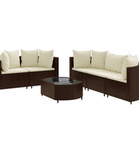 6-tlg. Garten-Sofagarnitur mit Kissen Braun Poly Rattan