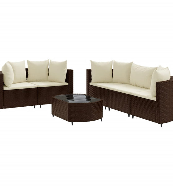 6-tlg. Garten-Sofagarnitur mit Kissen Braun Poly Rattan