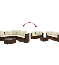 6-tlg. Garten-Sofagarnitur mit Kissen Braun Poly Rattan
