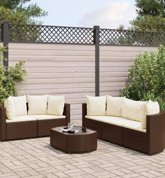 6-tlg. Garten-Sofagarnitur mit Kissen Braun Poly Rattan