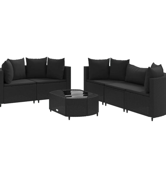6-tlg. Garten-Sofagarnitur mit Kissen Schwarz Poly Rattan