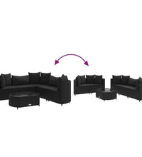 6-tlg. Garten-Sofagarnitur mit Kissen Schwarz Poly Rattan