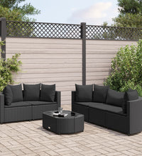 6-tlg. Garten-Sofagarnitur mit Kissen Schwarz Poly Rattan