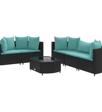 6-tlg. Garten-Sofagarnitur mit Kissen Schwarz Poly Rattan