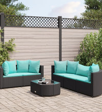 6-tlg. Garten-Sofagarnitur mit Kissen Schwarz Poly Rattan