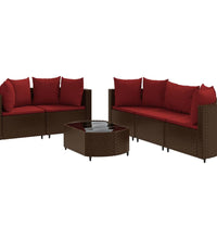 6-tlg. Garten-Sofagarnitur mit Kissen Braun Poly Rattan