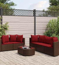 6-tlg. Garten-Sofagarnitur mit Kissen Braun Poly Rattan
