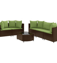 6-tlg. Garten-Sofagarnitur mit Kissen Braun Poly Rattan
