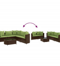 6-tlg. Garten-Sofagarnitur mit Kissen Braun Poly Rattan