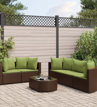 6-tlg. Garten-Sofagarnitur mit Kissen Braun Poly Rattan