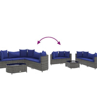 6-tlg. Garten-Sofagarnitur mit Kissen Grau Poly Rattan