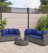 6-tlg. Garten-Sofagarnitur mit Kissen Grau Poly Rattan