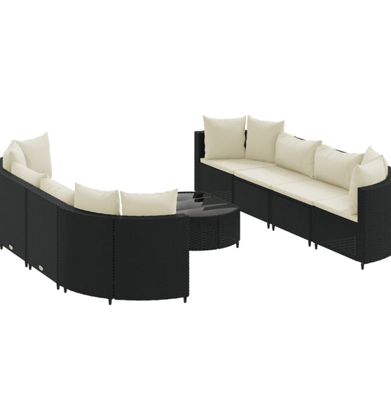 9-tlg. Garten-Sofagarnitur mit Kissen Schwarz Poly Rattan