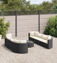 9-tlg. Garten-Sofagarnitur mit Kissen Schwarz Poly Rattan