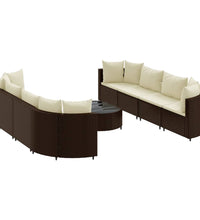 9-tlg. Garten-Sofagarnitur mit Kissen Braun Poly Rattan