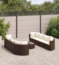9-tlg. Garten-Sofagarnitur mit Kissen Braun Poly Rattan
