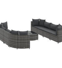 9-tlg. Garten-Sofagarnitur mit Kissen Grau Poly Rattan