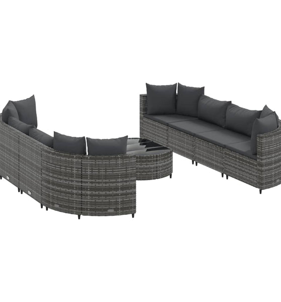 9-tlg. Garten-Sofagarnitur mit Kissen Grau Poly Rattan