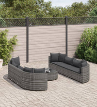 9-tlg. Garten-Sofagarnitur mit Kissen Grau Poly Rattan