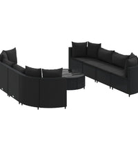 9-tlg. Garten-Sofagarnitur mit Kissen Schwarz Poly Rattan