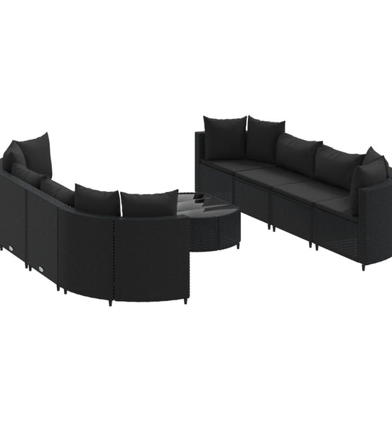 9-tlg. Garten-Sofagarnitur mit Kissen Schwarz Poly Rattan