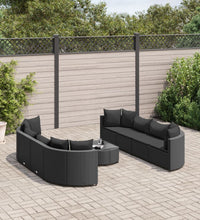 9-tlg. Garten-Sofagarnitur mit Kissen Schwarz Poly Rattan