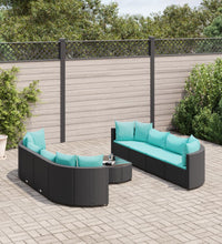 9-tlg. Garten-Sofagarnitur mit Kissen Schwarz Poly Rattan