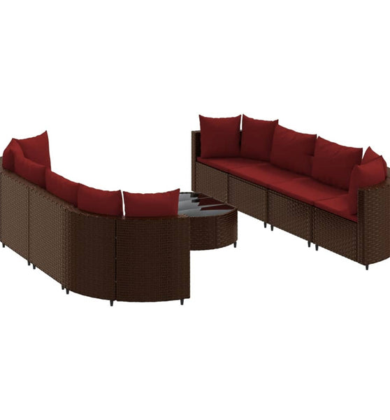 9-tlg. Garten-Sofagarnitur mit Kissen Braun Poly Rattan